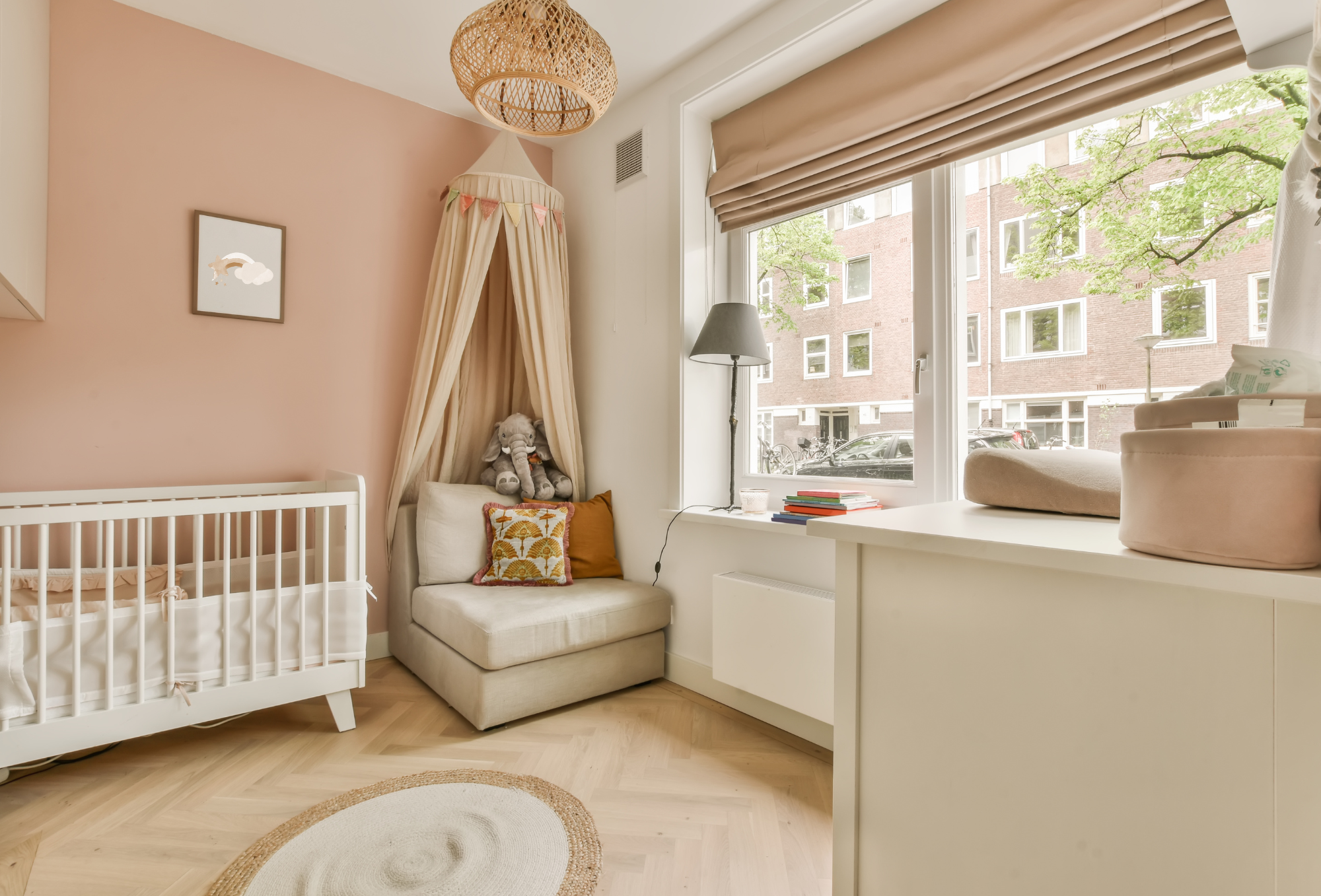 Boho Nursery with crib.